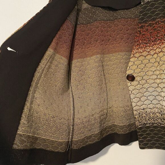 Ming Wang Small Brown Striped Knit Jacket Button Front Office Neutral - Picture 7 of 15